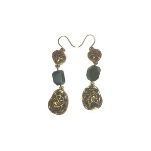 Dangly Dark Green and Gold-tone Earrings